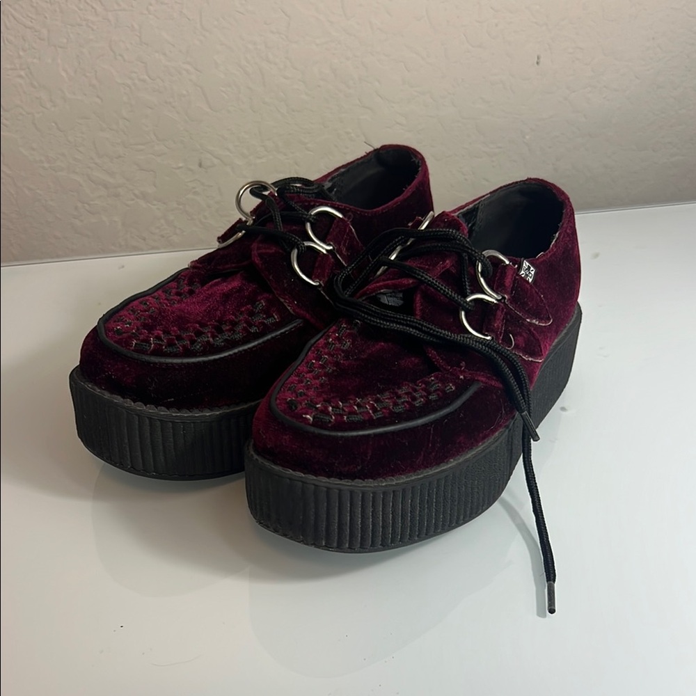 TUK Burgundy Velvet Platform GOTH EMO Shoes